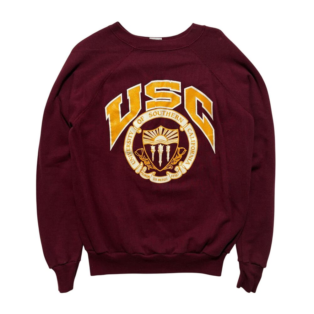VTG 80s USC College Collegiate Preppy Pullover Sweatshirt Red Mens XL